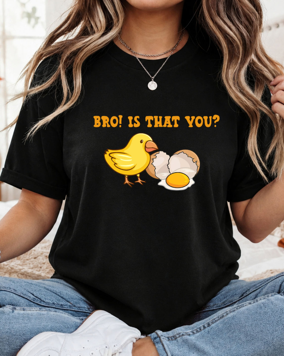 Funny Chick & Egg “Bro! Is That You?” Graphic Tee