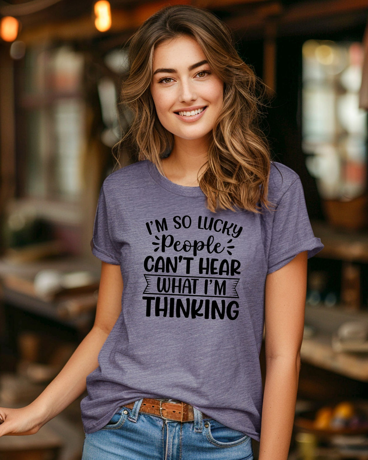 Lucky People Can’t Hear My Thoughts Funny Graphic Tee